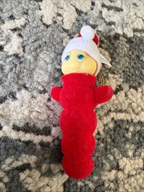 Hallmark 2004 Hasbro RED Glo Worm Christmas Ornament Flocked RARE Glow Baby
